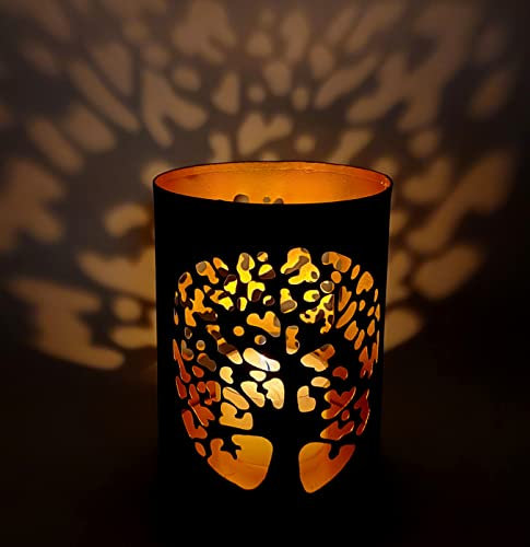 Handgefertigter Schatten Votiv Teelicht Kerzenhalter Metall Motiv Baum des Lebens Weltenbaum Yggdrasil Spiritualität Mythologie Dekoration Geschenk Hochzeit Diwali