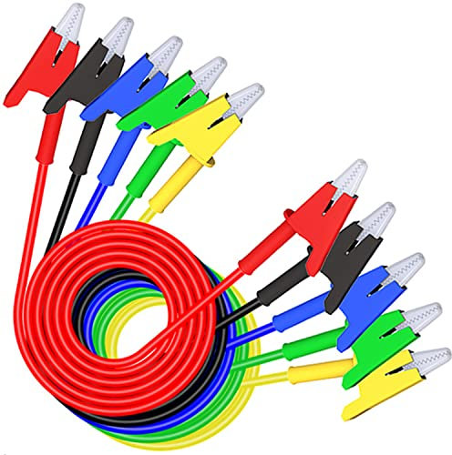 Greluma 5 Pz Cavi di prova a coccodrillo Cavi di prova Cavo a coccodrillo a doppia estremità con clip isolanti Cavo di rame flessibile per test elettrici 3,3 piedi/1 m