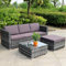 Enjoy Fit Hansson Polyrattan Gartenmöbel Lounge Set Sitzgruppe Garnitur Poly Rattan inkl. Sofa Sessel Kissen Hocker Tisch mit Glas (1xEcksofa, 1xDoppelsofa rechts, 1xTisch & Hocker)