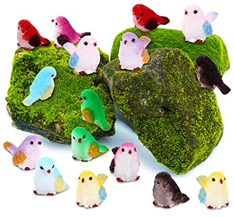 cobee Figurines d'oiseaux miniatures mignons, 16 pièces réalistes Mini oiseaux décoratifs Figurines décoratives pour maison de poupée jardin féérique décoration d'intérieur fête