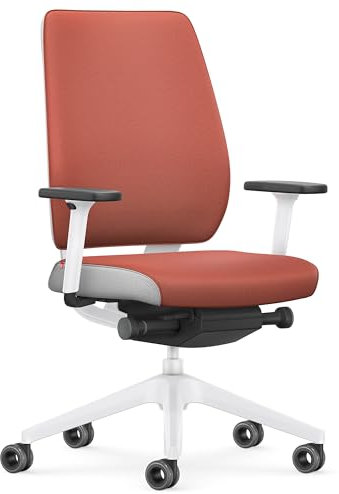 Interstuhl Joyce Interior Edition - ergonomischer Bürostuhl - Schreibtischstuhl mit Synchromechanik - verstellbare Rückenlehne und Lordose - Designer-Rollen (Orangerot | Weiß)