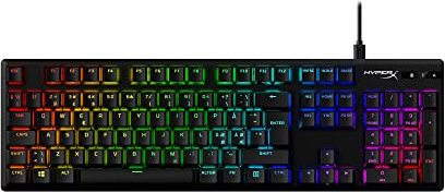 HyperX Alloy Origins PBT, Tastiera Meccanica da Gaming Cablata, Illuminazione RGB, Telaio in Alluminio, 80 Milioni di Pressioni, Copritasti presenti, 3 Dispositivi Collegabili, Layout Inglese, Nera