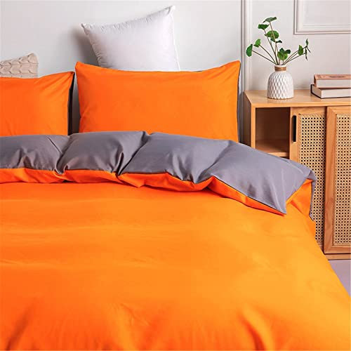 Odot Feste Farbe Bettbezug, Erwachsene Teenager Kinder Bettwäsche Set mit Bettbezug & Kissenbezüge, Mikrofaser Bettbezug Set für Einzelbett Doppelbett (Orange & Grau,200x200cm-3 Teilig)