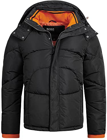 Indicode Herren Dunlap Winterjacke mit abnehmbarer Kapuze | Herrenjacke Steppjacke Männer Black, XXL