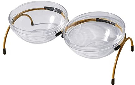 Fonowx Großer Hundenapf Doppelter Glasnapf Hoher Haustiernapf für Kleine, Mittelgroße Und Große Hunde, golden