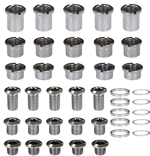 Albedel 5 pcs for each Single/Double/Triple Chainring Bolts Screws Disc Crankset Nuts Chainwheel + 10 pcs Washers Fit for Road Bike Mountain Bike MTB (25 pcs)