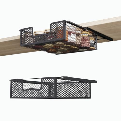 JKsmart Schubladenkorb zum Aufhängen, ausziehbar, unter dem Regal, Aufbewahrungskorb, Unterschrank, Drahtkorb lässt sich am Regal befestigen, platzsparend für Küche, Theke, Schrank, 2 Stück