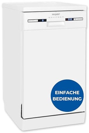 Exquisit PLUS Geschirrspüler 45 cm, Unterbaufähig, 9 Maßgedecke, 9 Liter, ECO-Programm, Startzeitvorwahl, GSP59309-030E weiss