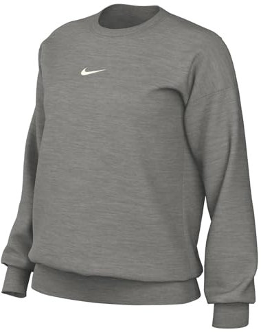 NIKE DQ5733-063 W NSW PHNX FLC OS CREW Sweatshirt Women's DK GREY HEATHER/SAIL Size L