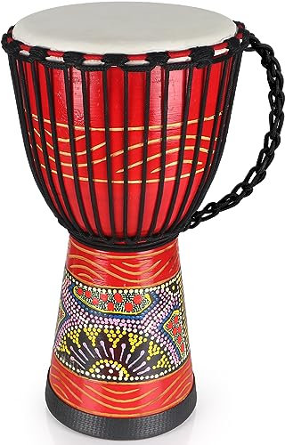 lotmusic Afrikanische Djembe-Trommel, Standard 10'' handgeschnitzte Mahagoni-Kongo-Trommel, professionelle Bongo-Trommel mit Ziegenleder-Trommelfell für Erwachsene