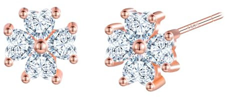 CONILOK Schneeflocken Kleeblatt Ohrringe Silber 925 Stecker Ohrstecker Ohrhänger Rosegold Damen Schmuck Ohrring Geschenke für Frauen Mädchen Freundin Mutter Geburtstag Weihnachtstag Valentinstag