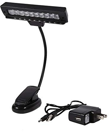 Clip On Notenpultleuchte mit 10 LED Lichtern Tragbare Leselampe für Musiknoten Schreibtischlampe mit USB und Batteriebetrieb Kompakter Clip für Pulte und Bücher