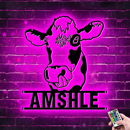 Personalisiertes Milchkuh Neonschild für Wandkunst, individuelles Bauernhaus-Metall-LED-Nachtlichtschild mit 16 Farbwechsel und USB/batteriebetrieben, Weihnachts-Party-Geschenke für Bauern und