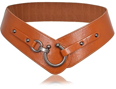 TeeYee Damen Ledergürtel Mode Runde Haken Design Breite Hüfrgürtel Elastische Gürtel für Mädchen braun XXL