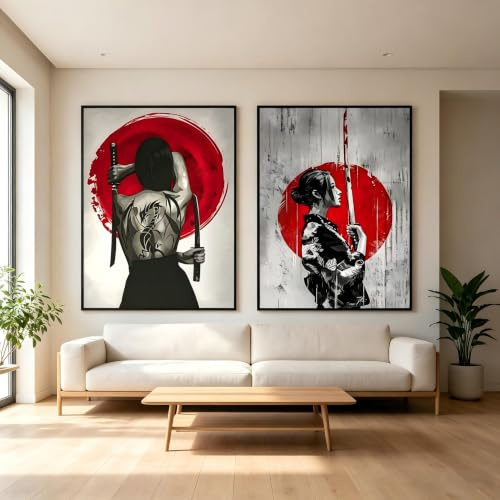 KAIDAARTLH 3er Set Samurai Wandbilder 50x70cm, Moderne Japanisches Leinwandbilder Poster, Dekoration für Wohnzimmer Schlafzimmer Büro, Frameless(C, 2x50x70cm)