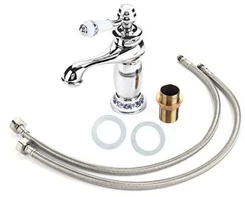 Waschbecken-Wasserhahn, Einloch-Badezimmer-Wasserhahn, Wasserfall-Badezimmer-Wasserhahn, Waschtisch-Waschtisch-Wasserhahn, Einhand-Badezimmer-Wasserhahn, Rustikales Badezimmer-Dekor(Silber)