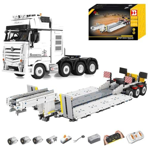 KYLON Technik LKW mit Anhänger Bausatz, YC-GC007 LKW mit Tieflader Bausatz, 4478 Teile Truck mit Anhänger Bausatz für Kinder Erwachsene