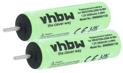 vhbw 2X Akku kompatibel mit Panasonic ER-GC50 | ER-GC70, ER-GS60, ER-GB70, ER-GB80, ER-GB96 Rasierer (2000 mAh, 1,2 V, NiMH)