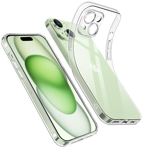 Opkiegrn Cover Compatibile con iPhone 15 con Protezione Fotocamera, TPU in silicone Trasparente Sottile Antiurto HD protezione chiara Custodia per iPhone 15