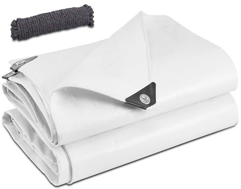 Jianyana Telone Occhiellato Impermeabile, 2X4M PE 180g/m² Telo Impermeabile Esterno Telone Impermeabile per Esterno(Bianco)