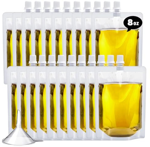 Plastic Flasks-Reusable Cruise Plastic Flask kit,Plastic Flasks,Juice Travel Plastic Bags Drink Bags for Travel Outdoor Sports, Concerts, Events(8OZ,20PCS)