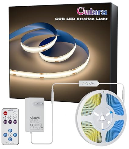 OULARA COB LED Streifen Natürliches Weiß 4000K,6M Dimmbar 24V Flexibel LED Strip light Set mit RF Fernbedienung und Netzteil,CRI90+ Hell Unterbauleuchte für Home DIY Dekoration,Timerfunktion