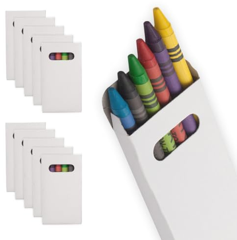WPRO Wachsmalstifte Mini Set 10 Stück im Karton Etui 6 Farben einzeln verpackt | kompaktes Malset als Mitgebsel Streuartikel für Gastronomie Praxis Events weiß
