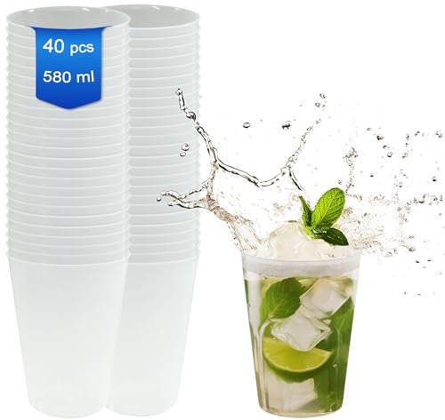 8around - 40 bicchieri da 580 ml in plastica flessibile riutilizzabile lavabile. Cocktail Mojito Cubata Sidra Fiesta Campeggio Halloween (40 bicchieri)
