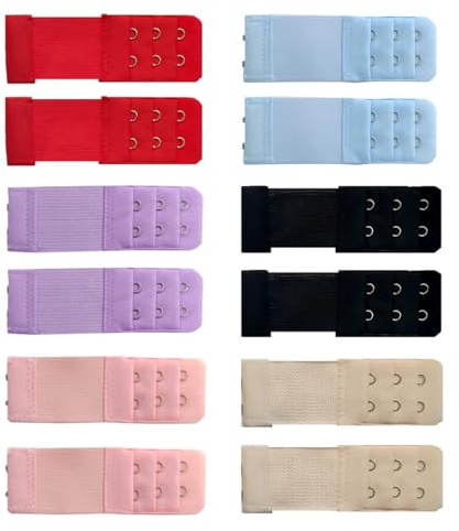 LAKJUOZ 12 Pezzi Ganci Per Reggiseno,Allunga Reggiseno Ganci, Reggiseno Estensione Allunga E Prolunga Reggiseno Con Gancetti Per Un Comfort Morbido Ed Elastico, Adatti Per Reggiseno Con 3 File X 2 Gan