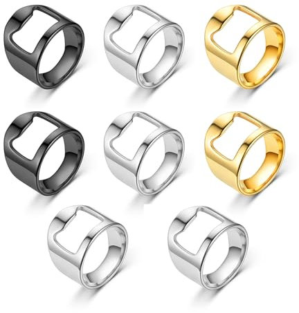 FKKsparkler Beer Bottle Opener Rings, 8pcs Stainless Steel Ring Bottle Opener for Men with 3 Mixing Size, Bartender's Tools/Party Present, 9, 10, 11, 12, Stainless Steel, 9, 10, 11, 12, Stainless