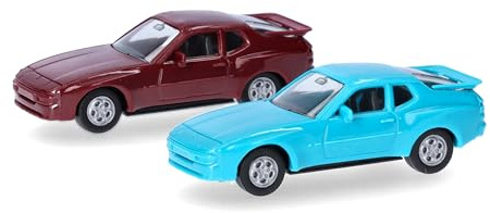 Herpa Modellbausatz Porsche 944, Miniaturmodell im Maßstab 1:87, Auto, Sammlerstück, Kit für Modellbau, Kunststoff, Rot/Blau