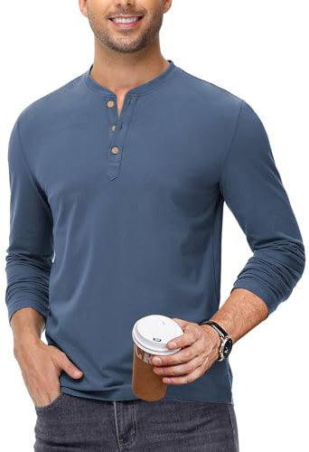 HMIYA Dünn Langarmshirt Herren Baumwolle Longsleeve Herren Henley T Shirt Knopf Beiläufig T-Shirt für Männer