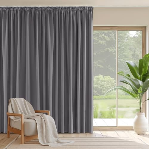 PONY DANCE Pencil Pleat Extra Wide Long Curtain and Blackout Thermal Insulated Curtains & Drapes for Bedroom 118 x 87 Inch Room Divider Energy Saving Panel for Hotel, 1 Piece, Grey