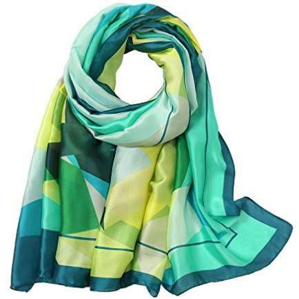 KAVINGKALY Stor och lätt silkescarf för kvinnor, långa solskyddssjalar med blommönster och omslag för damgåva, Färg:, M