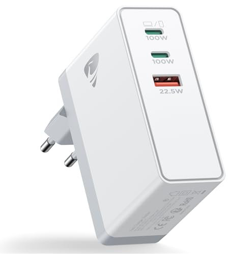 Aioneus USB C Ladegerät, 100W Schnellladegerät für MacBook Handy, 3-Port PPS Netzteil USB Mehrfach Ladegeräte USBC 3-in-1 Adapter für iPhone 16/15/14/13 Serie, iPad, Samsung, Pixel, Tragbare Computer