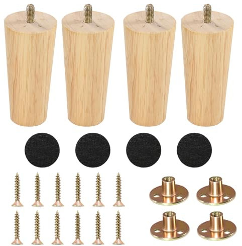 Zllzpzd Pied de Meuble Bois,10cm Pieds de Meuble avec Plaque de Montage et Tapis antidérapant,4 Pièces Pieds pour Tables Basse Canapés Lit Meubles TV Chaises Armoires Pieds d'armoire de Remplacement