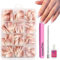 DMQ Press On Nails with Glue - 240Pcs Gradient Pink Short Square Fake Nails Kit, 12 Sizes Glossy Full Cover Natural Nails for Women (Easy Application)