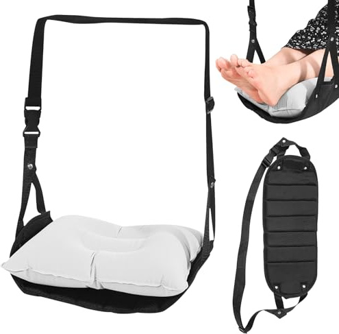 Repose-pieds pour avion, repose-pieds avion avec hamac pour les pieds, hamac pour les pieds avec coussin gonflable, repose-pieds portable de voyage, détente et confort pour les longs vols