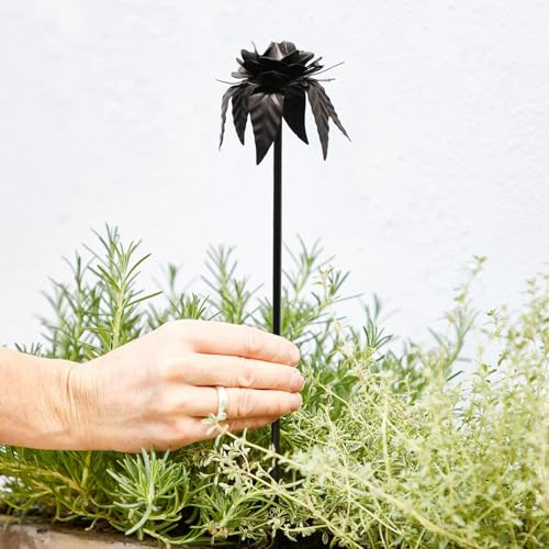 Gartenstecker aus recyceltem Eisen, schwarze Rose, Außendekoration, Metallskulptur, Gartenzubehör, Blumenbeetdekoration, Metall-Gartenstecker