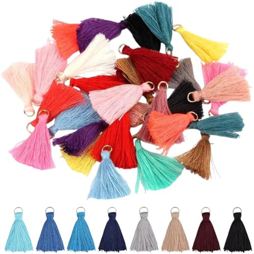 WUSJCOF 50 Stück Handgemachte Mini Quasten Anhänger BuntTroddel für Armbänder Ohrringe Schlüsselanhänger Basteln Schmuckherstellung Deko Lesezeichen