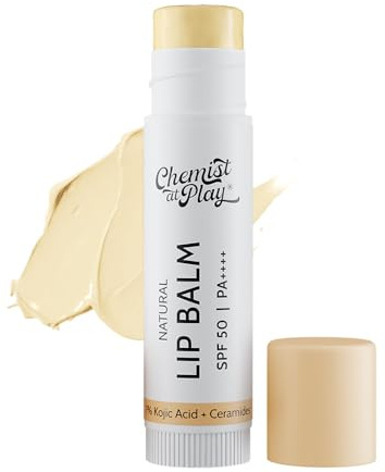 Chemist At Play's Natural Lip Balm| Repairs Chapped Lips Brightens Dark Lips | 1% Kojic Acid| SPF 50 PA++++| For men and women| 4.5gm