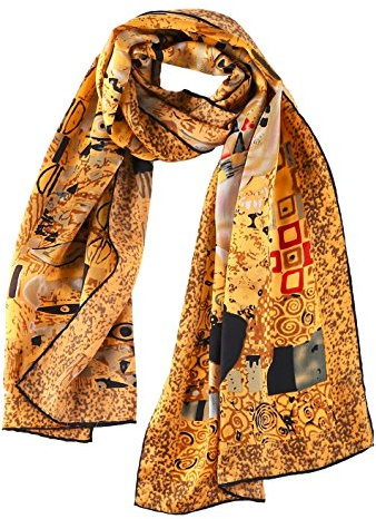 JWSilk Longue écharpe en soie Charmeuse - Impression artistique classique
