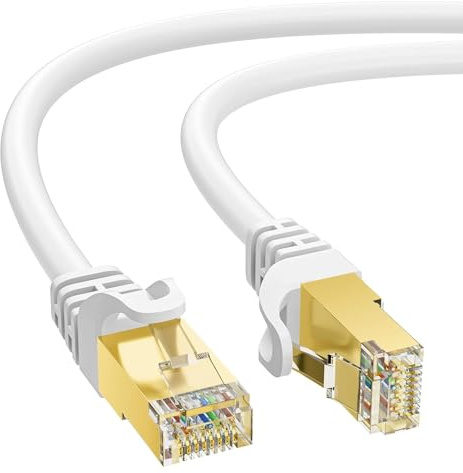 Werkybay 5m CAT 7 Patchkabel Netzwerkkabel,10 Gigabit 600MHz Highspeed LAN-Kabel&RJ45 Ethernet Kabel(Weiß Wasserfest S/FTP), für Router, Modem, PC, Switch, Patchpanel, Server usw.+25 Kabelbinder