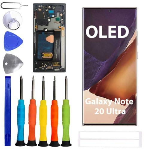 ERYNK Pantalla OLED para Samsung Galaxy Note 20 Ultra SM-N985F, SM-N985F/DS [con marco] [con huellas] [6,9 pulgadas] Pantalla LCD táctil digitalizador con juego de herramientas