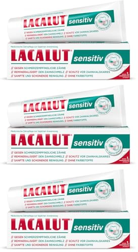 LACALUT Sensitiv Zahncreme I Für eine sanfte Zahnpflege I Reduziert die Schmerzempfindlichkeit I Schützt Zähne & Zahnfleisch I 1x 75ml (Packung mit 3)