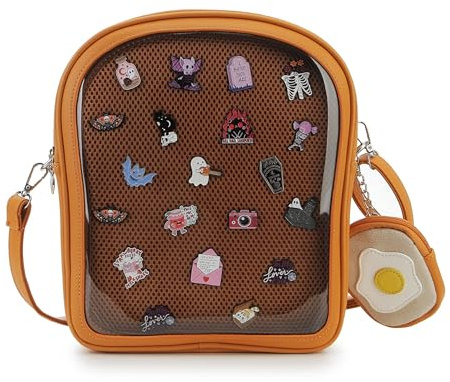 fancybag Kawaii Toastbrot-Design-Rucksack für Damen, transparentes Fenster, Schultertasche für Nadeln, Display-Tasche mit herausnehmbaren 2 Einsätzen, Schultertasche