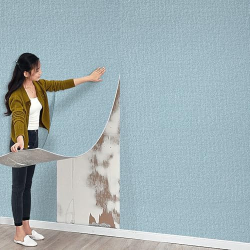 Tarwanear 10Rolls Self Adhesive Thermal Wallpaper, 3mm Thick Blue Peel and Stick Wall Panels Waterproof Insulation Thermal Wall Stickers for Living Room Bedroom Kitchen Bathroom Ceilings, 280 * 50cm
