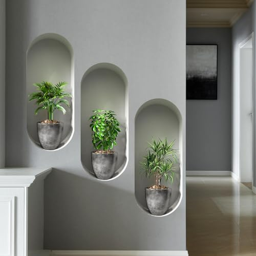 Wall Stickers Living Room, 3D Wall Art for Hallway and Stairs, Peel and Stick Wall Decals Mural Hallway Decor Bedroom Kitchen Wallpaper Backdrop Self-Adhesive Removable, Potted Tropical Plants