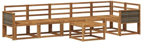 vidaXL Outdoor-Sofagarnitur 7 pcs Natur Massivholz Akazie, Modernes Garten-Sofa Set, wetterfestes Möbel, Sektional für die Terrasse, Akazienholz, Entspannung im Freien