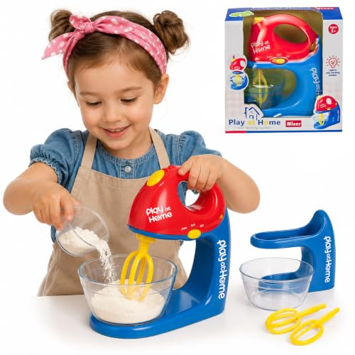 Toyana Pretend Play Kitchen Appliances Toy Mixer for Kids - 2 in 1 Handheld & Stand Mixer with Light & Sound, Role Play Baking Toy Gift for Boys & Girls Age 3+